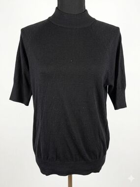 Classic Black Short-Sleeve Mock Neck Sweater